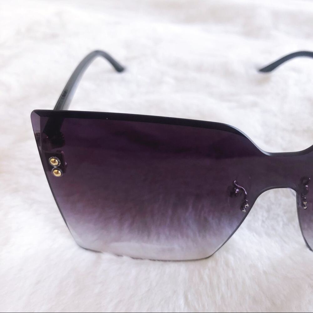 Dana Black Rimless Oversized Cat Eye Sunglasses - Picture 5 of 8